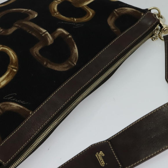 GUCCI Horsebit Shoulder Bag Canvas Black 153032 Auth ep7880