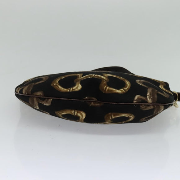 GUCCI Horsebit Shoulder Bag Canvas Black 153032 Auth ep7880