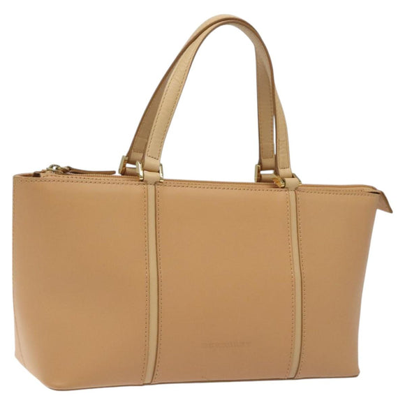 BURBERRY Hand Bag Leather Beige Gold Auth ep7923