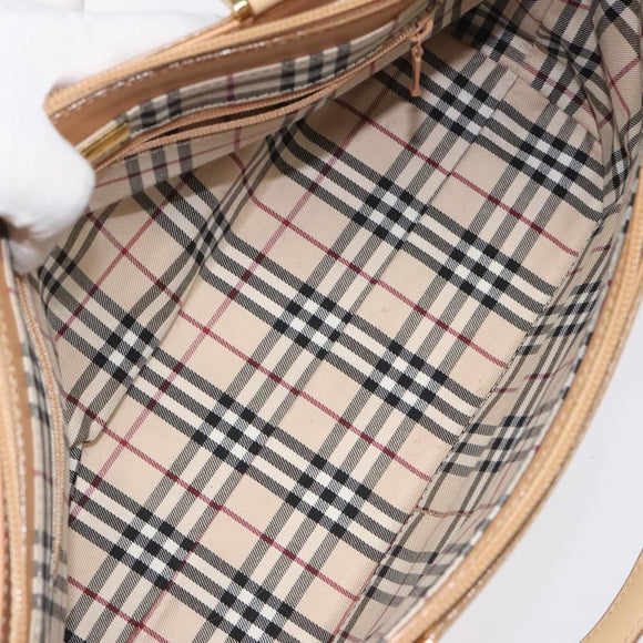 BURBERRY Hand Bag Leather Beige Gold Auth ep7923