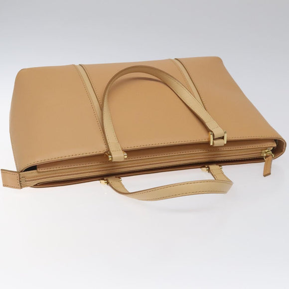 BURBERRY Hand Bag Leather Beige Gold Auth ep7923
