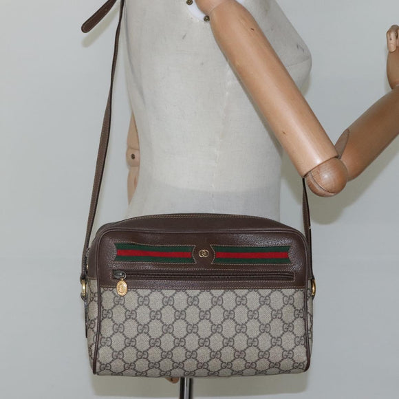 GUCCI GG Supreme Web Sherry Line Bag PVC Beige 4023 001 56 6472 Auth ep7946