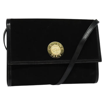 CELINE Shoulder Bag Suede Black Gold Auth ep7948