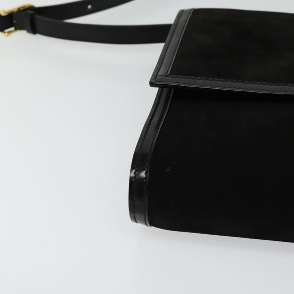 CELINE Shoulder Bag Suede Black Gold Auth ep7948