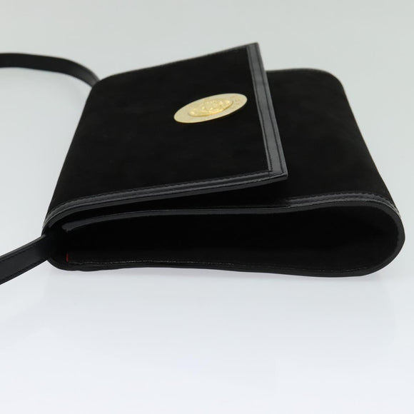 CELINE Shoulder Bag Suede Black Gold Auth ep7948