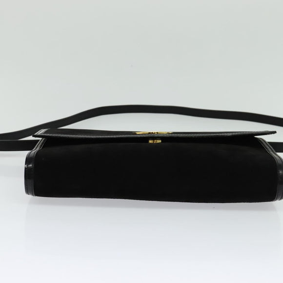CELINE Shoulder Bag Suede Black Gold Auth ep7948