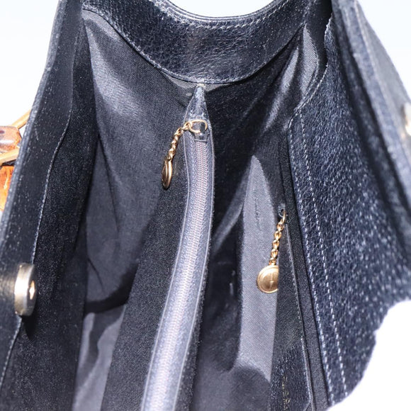 GUCCI Bamboo Hand Bag Leather Black Gold 002 1095 0260 Auth ep7975