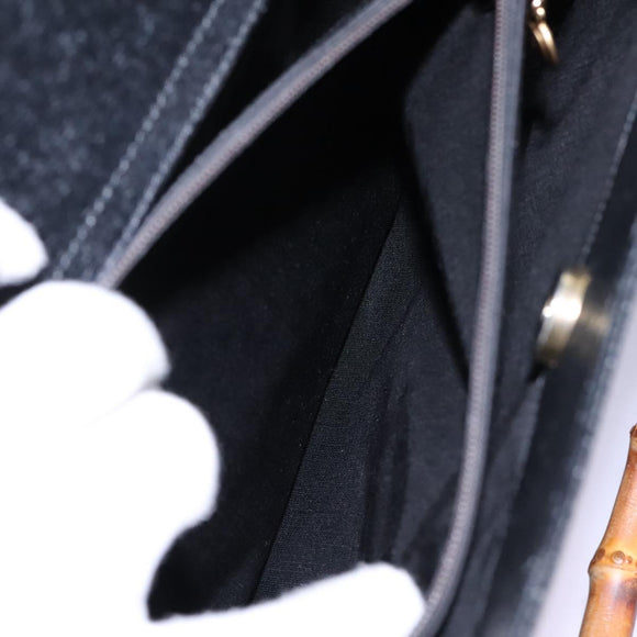 GUCCI Bamboo Hand Bag Leather Black Gold 002 1095 0260 Auth ep7975