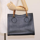 GUCCI Bamboo Hand Bag Leather Black Gold 002 1095 0260 Auth ep7975-23