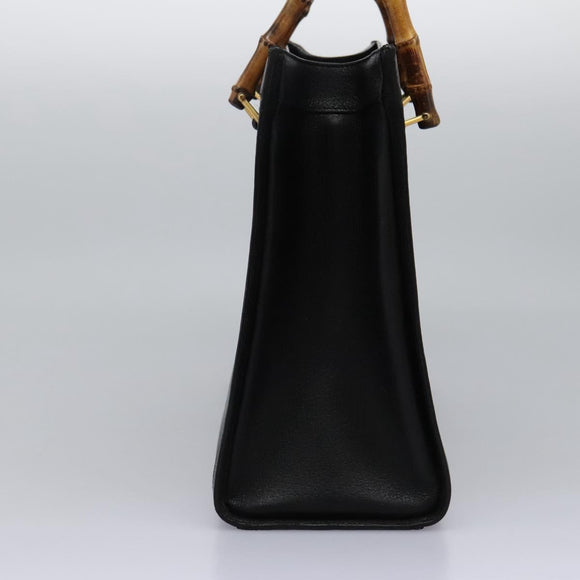 GUCCI Bamboo Hand Bag Leather Black Gold 002 1095 0260 Auth ep7975