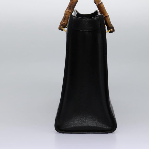 GUCCI Bamboo Hand Bag Leather Black Gold 002 1095 0260 Auth ep7975