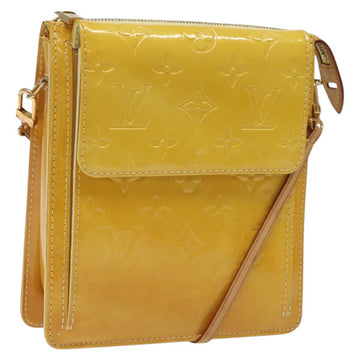 LOUIS VUITTON Monogram Vernis Motto Pouch Lime Yellow M91059 LV Auth ep7977
