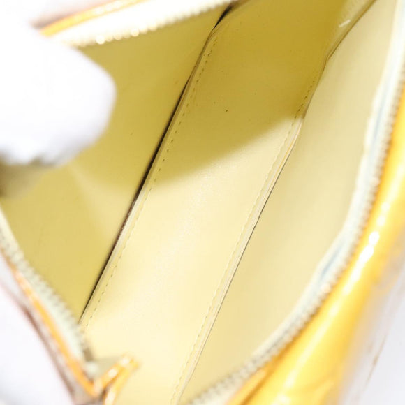 LOUIS VUITTON Monogram Vernis Motto Pouch Lime Yellow M91059 LV Auth ep7977