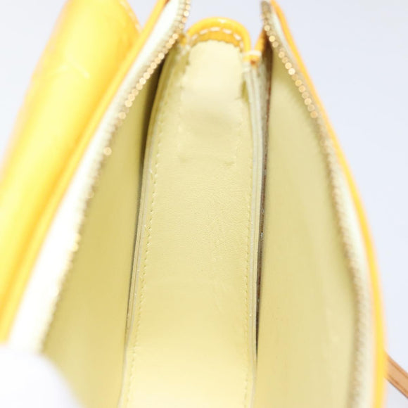 LOUIS VUITTON Monogram Vernis Motto Pouch Lime Yellow M91059 LV Auth ep7977