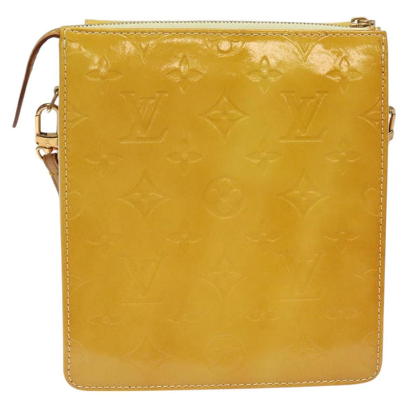 LOUIS VUITTON Monogram Vernis Motto Pouch Lime Yellow M91059 LV Auth ep7977