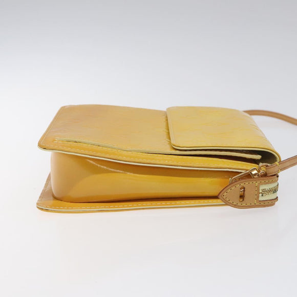 LOUIS VUITTON Monogram Vernis Motto Pouch Lime Yellow M91059 LV Auth ep7977