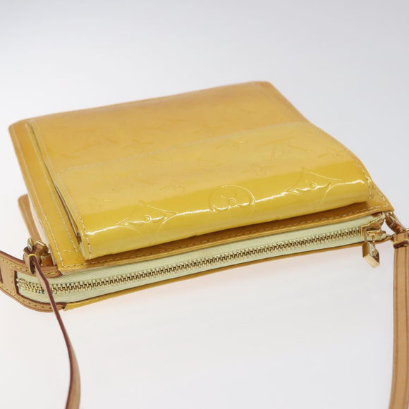 LOUIS VUITTON Monogram Vernis Motto Pouch Lime Yellow M91059 LV Auth ep7977