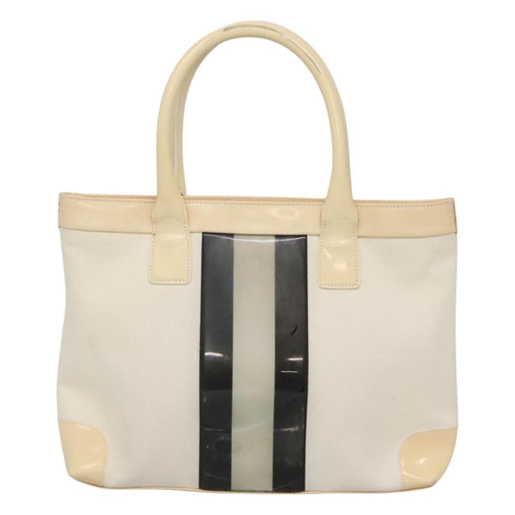 GUCCI Sherry Line Hand Bag Canvas White Black Auth ep7988