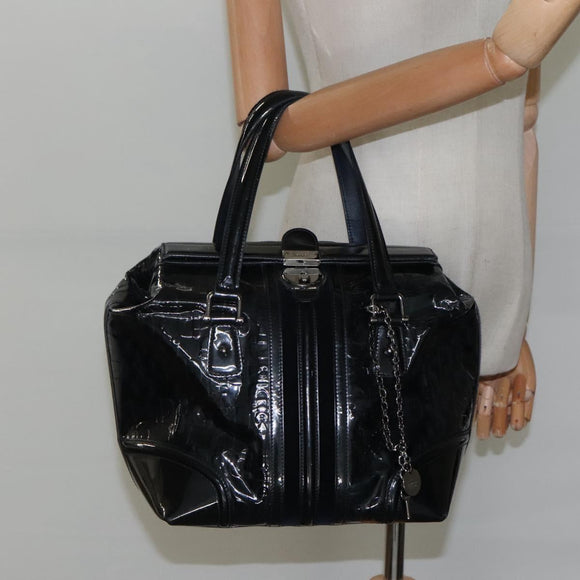 GUCCI Horsebit Hand Bag Enamel Navy 146002 Auth ep8079