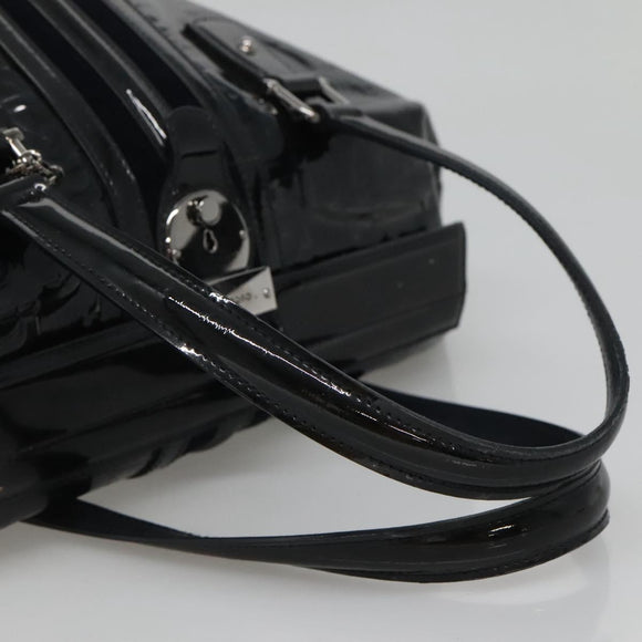 GUCCI Horsebit Hand Bag Enamel Navy 146002 Auth ep8079