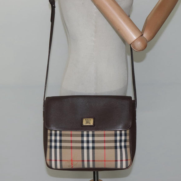 Burberrys Nova Check Shoulder Bag Canvas Beige Gold Auth ep8091