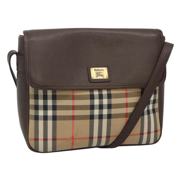 Burberrys Nova Check Shoulder Bag Canvas Beige Gold Auth ep8091