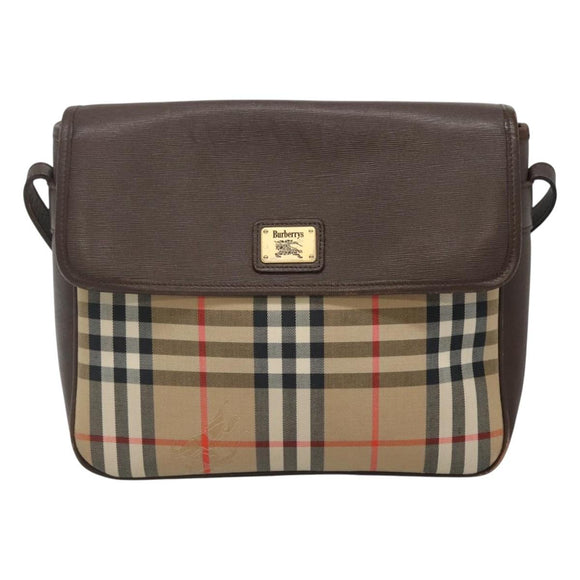 Burberrys Nova Check Shoulder Bag Canvas Beige Gold Auth ep8091