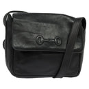 GUCCI Horsebit Shoulder Bag Leather Black Auth ep8101-1