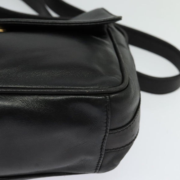 GUCCI Horsebit Shoulder Bag Leather Black Auth ep8101