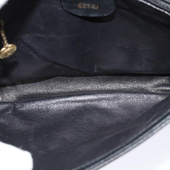 GUCCI Horsebit Shoulder Bag Leather Black Auth ep8101