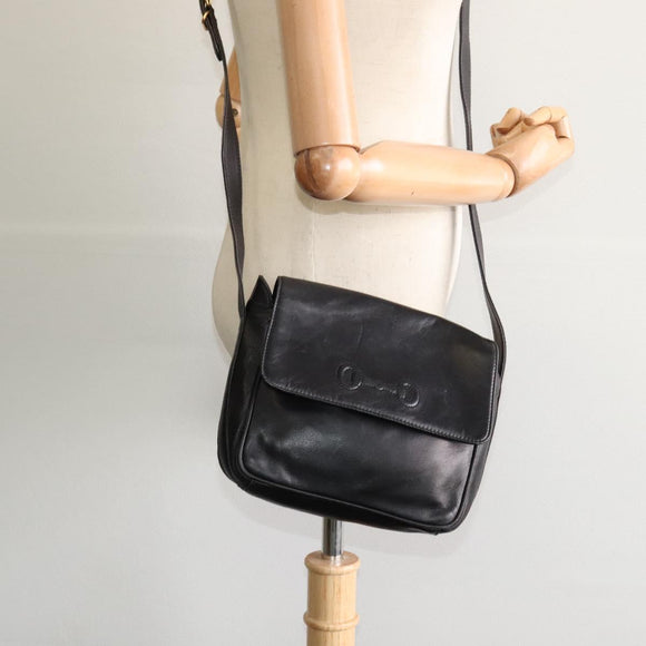 GUCCI Horsebit Shoulder Bag Leather Black Auth ep8101