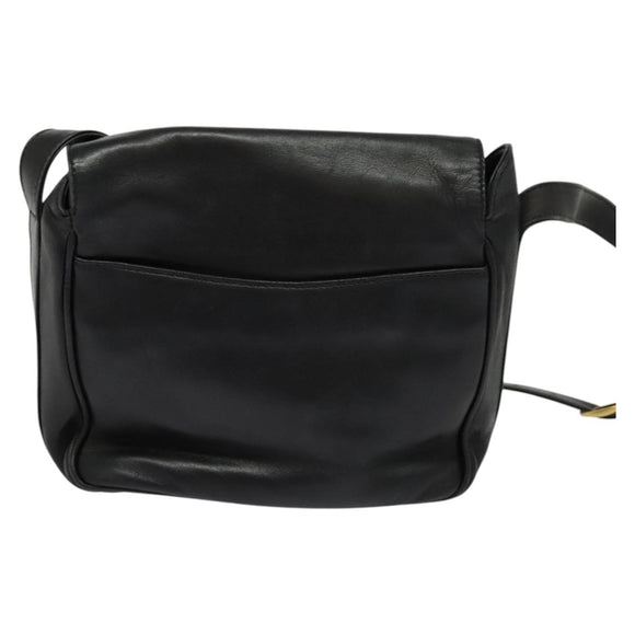 GUCCI Horsebit Shoulder Bag Leather Black Auth ep8101