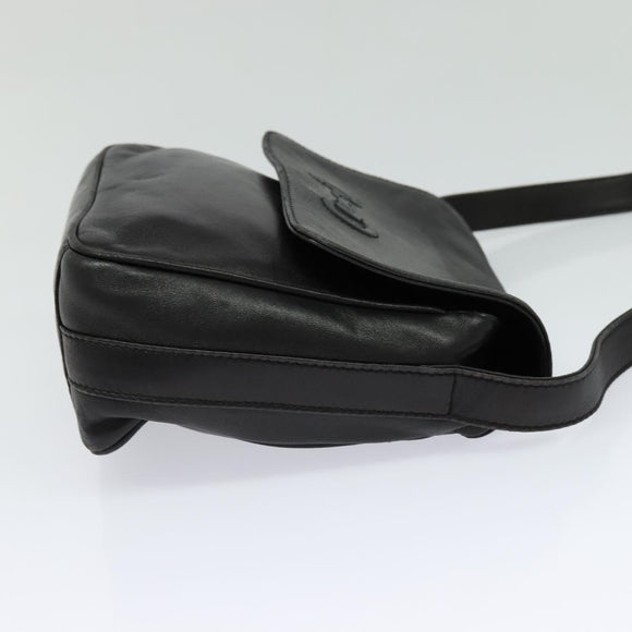 GUCCI Horsebit Shoulder Bag Leather Black Auth ep8101