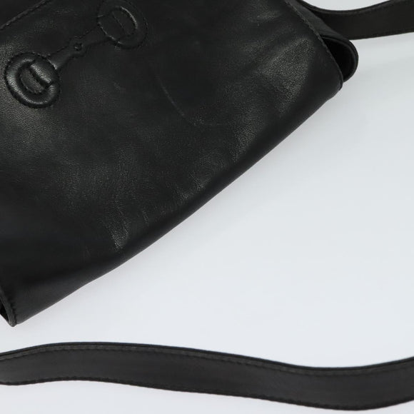 GUCCI Horsebit Shoulder Bag Leather Black Auth ep8101
