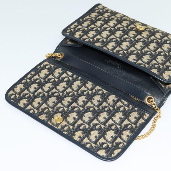 Christian Dior Trotter Canvas Chain Shoulder Bag Navy Auth ep8112
