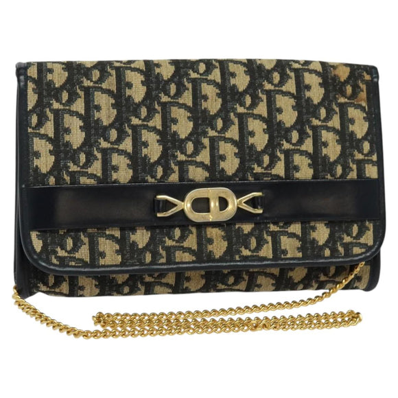 Christian Dior Trotter Canvas Chain Shoulder Bag Navy Auth ep8112