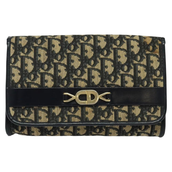 Christian Dior Trotter Canvas Chain Shoulder Bag Navy Auth ep8112