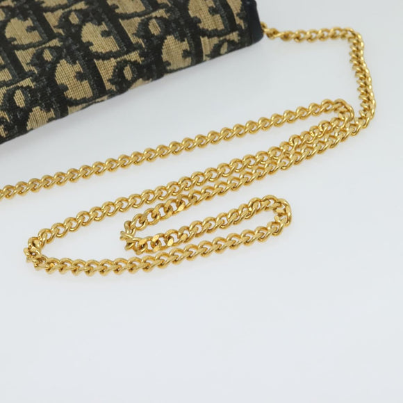 Christian Dior Trotter Canvas Chain Shoulder Bag Navy Auth ep8112