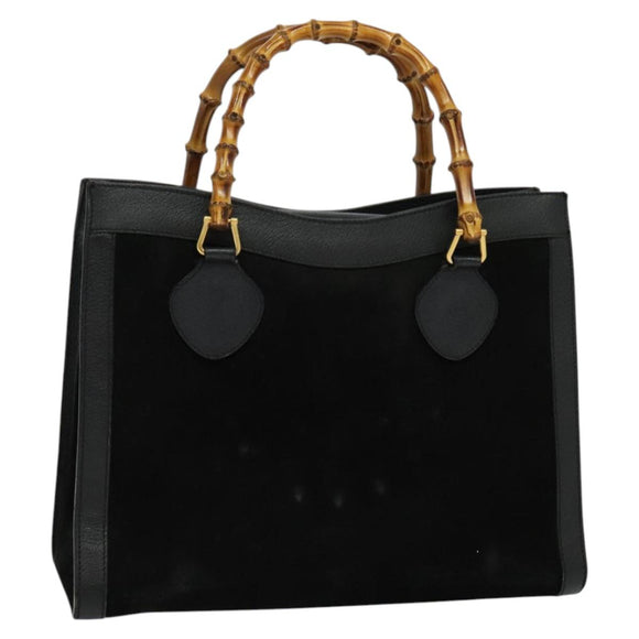 GUCCI Bamboo Hand Bag Suede Black Gold 002 1186 0260 Auth ep8145