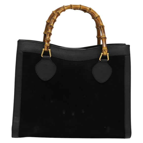 GUCCI Bamboo Hand Bag Suede Black Gold 002 1186 0260 Auth ep8145