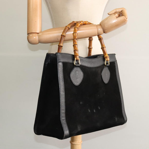 GUCCI Bamboo Hand Bag Suede Black Gold 002 1186 0260 Auth ep8145