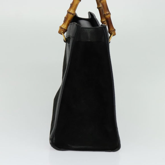 GUCCI Bamboo Hand Bag Suede Black Gold 002 1186 0260 Auth ep8145