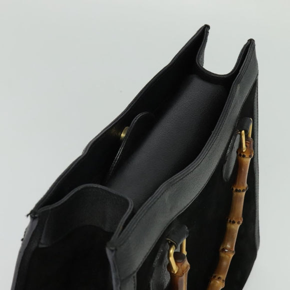 GUCCI Bamboo Hand Bag Suede Black Gold 002 1186 0260 Auth ep8145