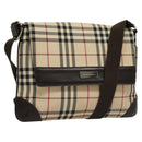 BURBERRY Nova Check Shoulder Bag Nylon Beige Brown Silver Auth ep8167-1