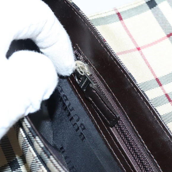 BURBERRY Nova Check Shoulder Bag Nylon Beige Brown Silver Auth ep8167