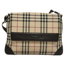 BURBERRY Nova Check Shoulder Bag Nylon Beige Brown Silver Auth ep8167-13