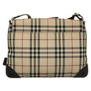 BURBERRY Nova Check Shoulder Bag Nylon Beige Brown Silver Auth ep8167-2