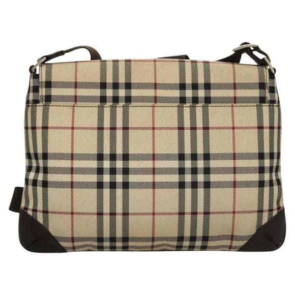 BURBERRY Nova Check Shoulder Bag Nylon Beige Brown Silver Auth ep8167