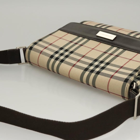 BURBERRY Nova Check Shoulder Bag Nylon Beige Brown Silver Auth ep8167