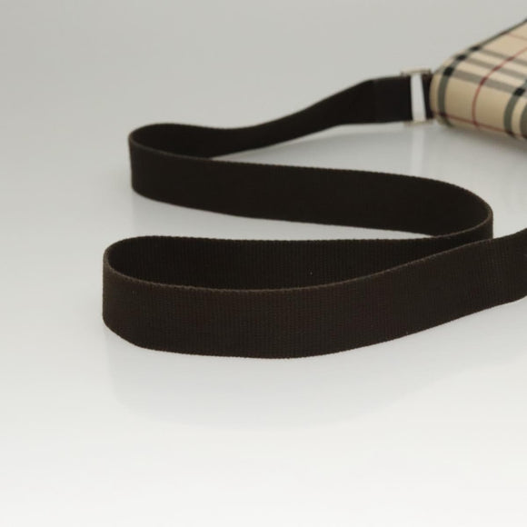 BURBERRY Nova Check Shoulder Bag Nylon Beige Brown Silver Auth ep8167